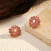 Retro Flower Pattern Goldplated Stainless Steel 18K Dripping Oil Inlaid Imitation Pearl Earrings For Women
