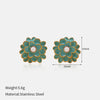 Retro Flower Pattern Goldplated Stainless Steel 18K Dripping Oil Inlaid Imitation Pearl Earrings For Women