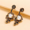 Retro Flower Pearl Rhinestone Alloy Earrings With Electroplated Finish Fashion Wholesale Jewelry