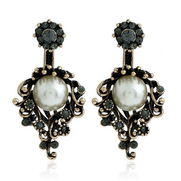 Retro Flower Pearl Rhinestone Alloy Earrings With Electroplated Finish Fashion Wholesale Jewelry
