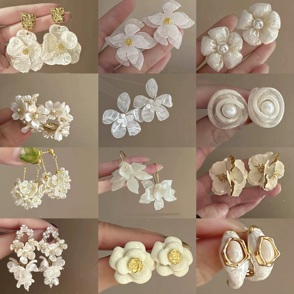 Retro Flower Tassel Pearl U Shaped Earrings For Women Set With Pearls Little Fresh Style