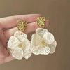 Retro Flower Tassel Pearl U Shaped Earrings For Women Set With Pearls Little Fresh Style