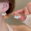 Retro Flower Tassel Pearl U Shaped Earrings For Women Set With Pearls Little Fresh Style