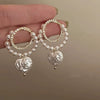 Retro Flower Tassel Pearl U Shaped Earrings For Women Set With Pearls Little Fresh Style