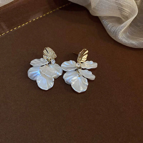 Retro Flower Tassel Pearl U Shaped Earrings For Women Set With Pearls Little Fresh Style