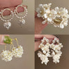Retro Flower Tassel Pearl U Shaped Earrings For Women Set With Pearls Little Fresh Style