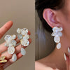 Retro Flower Tassel Pearl U Shaped Earrings For Women Set With Pearls Little Fresh Style