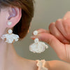 Retro Flower Tassel Pearl U Shaped Earrings For Women Set With Pearls Little Fresh Style