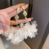 Retro Flower Tassel Pearl U Shaped Earrings For Women Set With Pearls Little Fresh Style