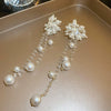 Retro Flower Tassel Pearl U Shaped Earrings For Women Set With Pearls Little Fresh Style