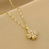 Retro Four Leaf Clover Titanium Steel Inlay Rhinestones Necklace