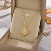 Retro Four Leaf Clover Titanium Steel Inlay Rhinestones Necklace