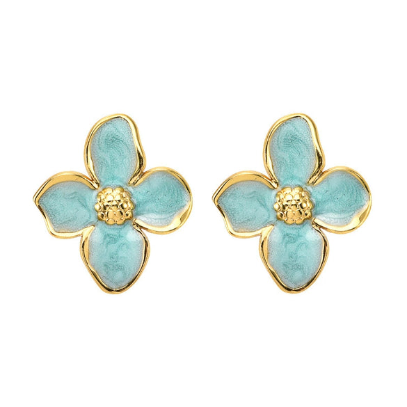 Retro Four Leaf Flower Enamel Stainless Steel Earrings For Women Electroplated Fashion Floral Jewelry Wholesale