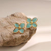 Retro Four Leaf Flower Enamel Stainless Steel Earrings For Women Electroplated Fashion Floral Jewelry Wholesale