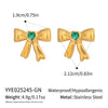 Retro French Bow Inlaid Zircon Stainless Steel Earrings With Electroplating For Girls