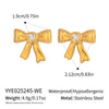 Retro French Bow Inlaid Zircon Stainless Steel Earrings With Electroplating For Girls