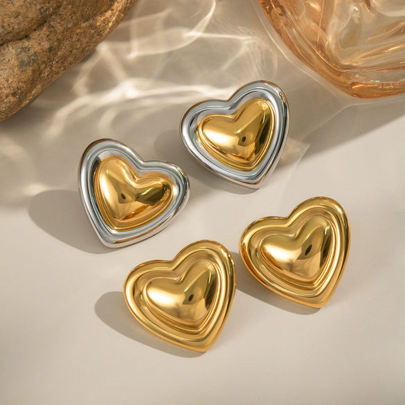 Retro French Classic Heart Pattern Titanium Steel Earrings For Women With Electroplating