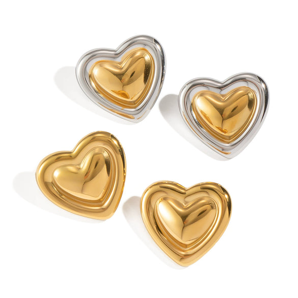 Retro French Classic Heart Pattern Titanium Steel Earrings For Women With Electroplating
