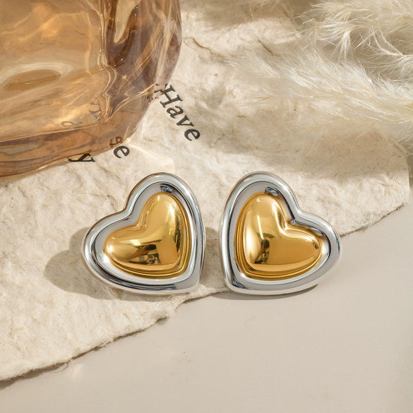 Retro French Classic Heart Pattern Titanium Steel Earrings For Women With Electroplating