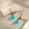 Retro French Classical Sea Blue Natural Stone Women's Geometric Earrings In Titanium Steel With Electroplating