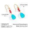 Retro French Classical Sea Blue Natural Stone Women's Geometric Earrings In Titanium Steel With Electroplating