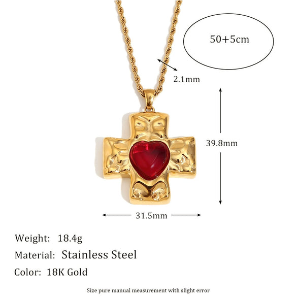 Retro French Style Stainless Steel Necklace Pendant With Hammer Pattern And Love Cross Twist Chain 18K Gold Plated
