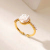 Retro Fresh Flower Imitation Pearl Copper Electroplated Women's Ring