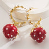 Retro Fruit Style Alloy Earrings For Women With Purple Rhinestone Pearl And Red Oval Strawberry Raffia Flower Design Set With Diamonds