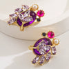 Retro Fruit Style Alloy Earrings For Women With Purple Rhinestone Pearl And Red Oval Strawberry Raffia Flower Design Set With Diamonds