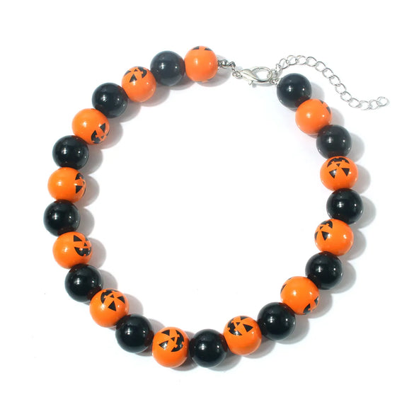 Retro Funny Halloween Pattern Pumpkin Wood Beaded Halloween Women'S Bracelets Necklace