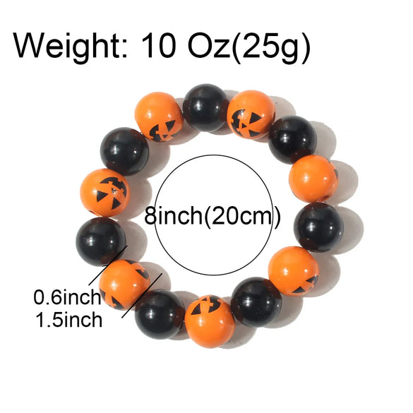 Retro Funny Halloween Pattern Pumpkin Wood Beaded Halloween Women'S Bracelets Necklace
