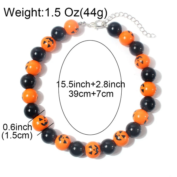 Retro Funny Halloween Pattern Pumpkin Wood Beaded Halloween Women'S Bracelets Necklace