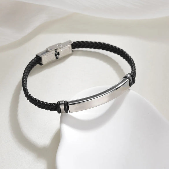 Retro Geometric 304 Stainless Steel Pu Leather Plating Women'S Bracelets Men Cord & Leather Bracelets