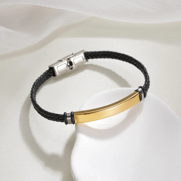 Retro Geometric 304 Stainless Steel Pu Leather Plating Women'S Bracelets Men Cord & Leather Bracelets