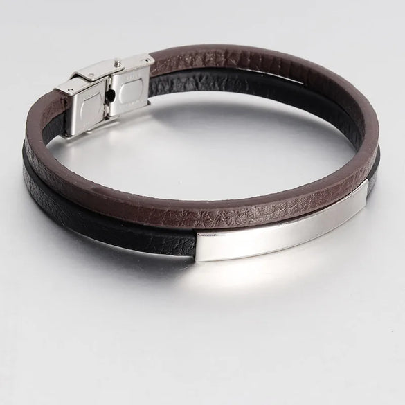 Retro Geometric 316L Stainless Steel  Leather Men'S Wristband Men Cord & Leather Bracelets