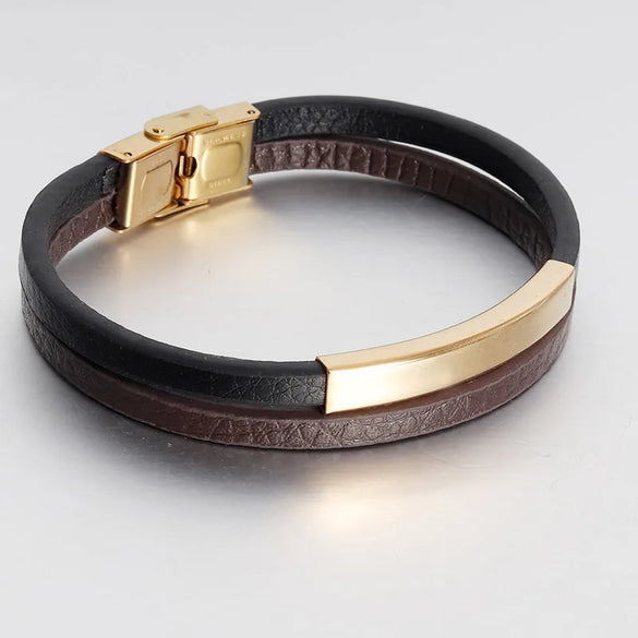 Retro Geometric 316L Stainless Steel  Leather Men'S Wristband Men Cord & Leather Bracelets