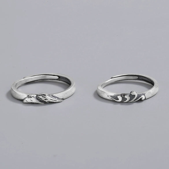 Retro Geometric Adjustable Couple Ring In S925 Sterling Silver With Brushed Finish Opening Band Jewelry