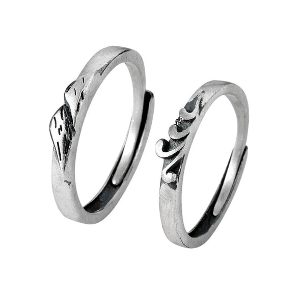 Retro Geometric Adjustable Couple Ring In S925 Sterling Silver With Brushed Finish Opening Band Jewelry