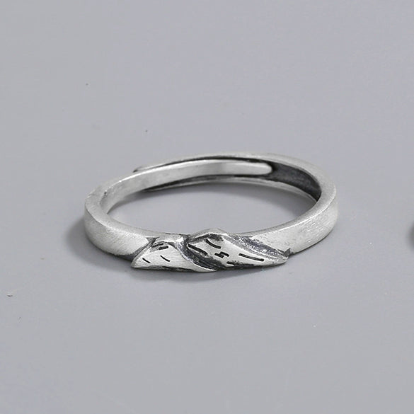 Retro Geometric Adjustable Couple Ring In S925 Sterling Silver With Brushed Finish Opening Band Jewelry