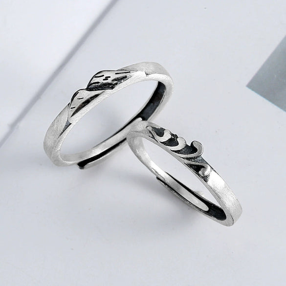 Retro Geometric Adjustable Couple Ring In S925 Sterling Silver With Brushed Finish Opening Band Jewelry