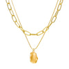 Retro Geometric Alloy Oval Pendant Double Layer Necklace For Women Electroplated O Chain Fashion Jewelry
