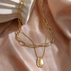 Retro Geometric Alloy Oval Pendant Double Layer Necklace For Women Electroplated O Chain Fashion Jewelry