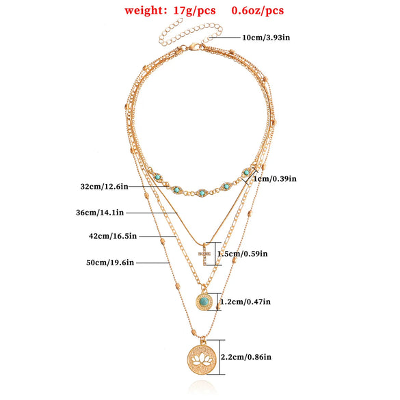 Retro Geometric Alloy Plating Inlay Turquoise Women'S Layered Necklaces