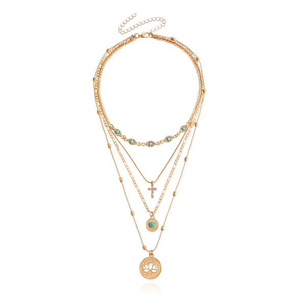 Retro Geometric Alloy Plating Inlay Turquoise Women'S Layered Necklaces