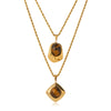 Retro Geometric Asymmetrical Stainless Steel Necklace With Tiger's Eye Stone And Vacuum Plated Finish For Women
