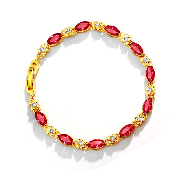Retro Geometric Copper Alloy Bracelet For Women Fashion Hand Jewelry With Imitation Ruby Accent