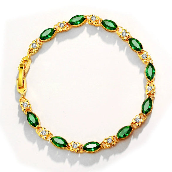 Retro Geometric Copper Alloy Bracelet For Women Fashion Hand Jewelry With Imitation Ruby Accent