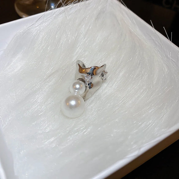 Retro Geometric Copper Inlay Artificial Pearls Zircon Ear Studs 1 Pair