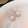 Retro Geometric Copper Inlay Artificial Pearls Zircon Ear Studs 1 Pair