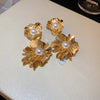 Retro Geometric Copper Inlay Artificial Pearls Zircon Ear Studs 1 Pair